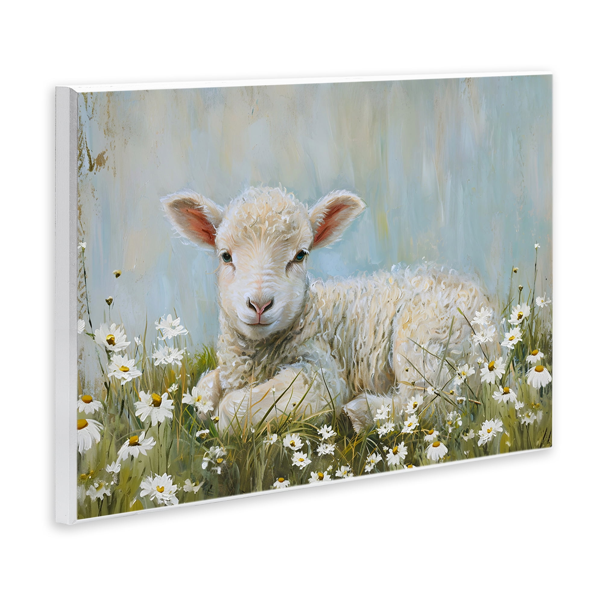 Stupell Industries Lamb Resting in Meadow Animals & Insects Painting Unframed Art Print Wall Art, 15 x 10