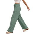 thumbnail image 5 of Tqcoqu Womens Wide Leg Linen Palazzo Pants Casual Elastic Waist Drawstring Flowy Loose Beach Travel Trousers with Pockets,Mint Green,Women's S-XXL, 5 of 8
