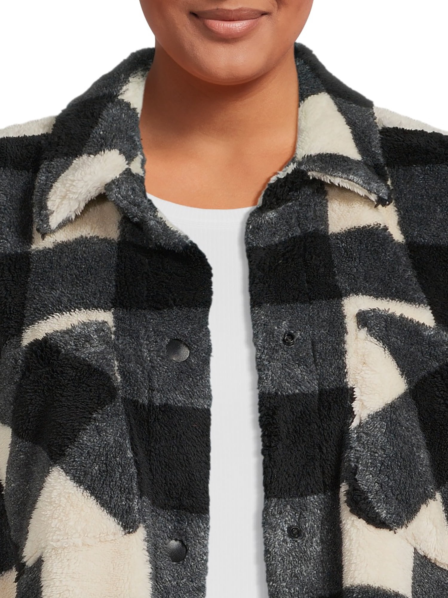 Terra & Sky Women's Plus Size Snap Front Faux Shearling Shacket
