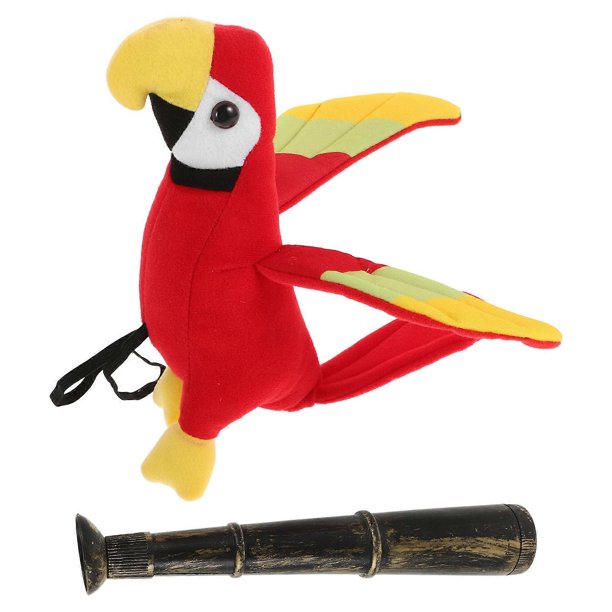 1 Set Stuffed Parrot Shoulder Toy Plush Parrot for Kids Pirate Costume Accessory Halloween Decor with Toy Telescope