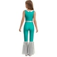 thumbnail image 2 of YiZYiF Kids Girls Shiny Metallic 70s 80s Hippie Disco Outfits Sleeveless Bell-Bottoms Dance Jumpsuit Green 16, 2 of 5