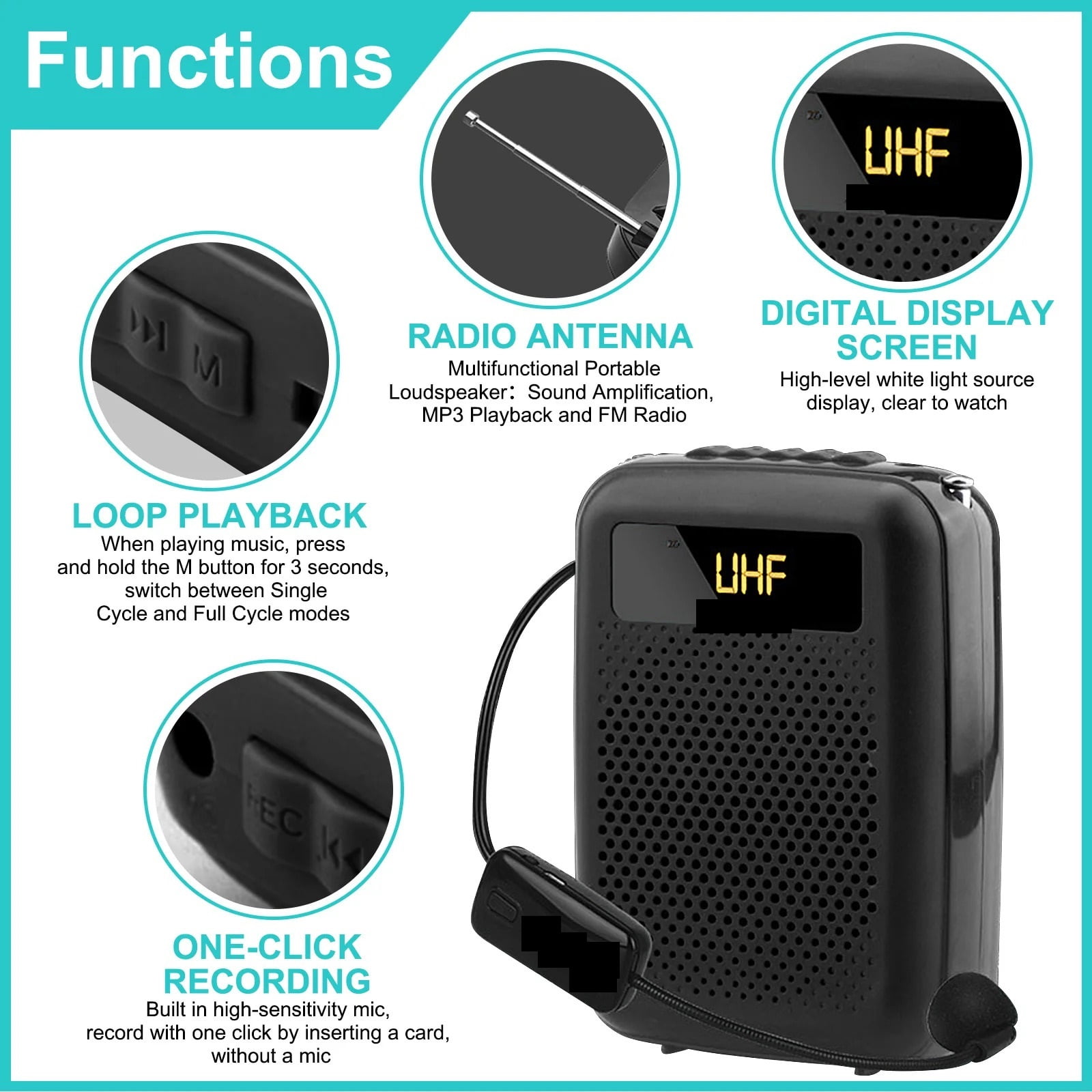 Voice Amplifier 12W 2200mAh Multifunctional Portable Bluetooth-compatible Voice Speaker ,Crystal-Clear Sound