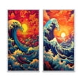 thumbnail image 2 of Designart "Majestic Sunset Wild Waves Breaking in Retro Art I" Coastal Waves Framed Wall Art Set Of 2 - Coastal Red Gallery Wall Frame Set For Home Decor, 2 of 6