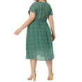 thumbnail image 3 of Unique Bargains Women's Plus Size Ditsy Floral V Neck Smocked Waist Midi Dress 1X Green, 3 of 6