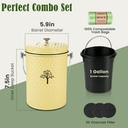 Countertop Compost Bin Kitchen,Odor Resistant Indoor Compost Bin with Lid and Compost Bags,Compost Bucket Composter Container for Food Waste,Yellow