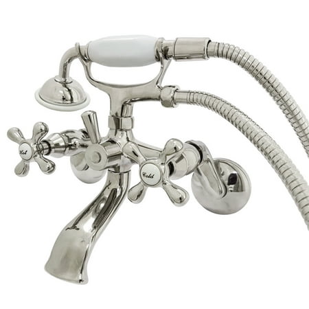Kingston KS266PN Wall Mount Clawfoot Tub Faucet with Hand Shower, Polished