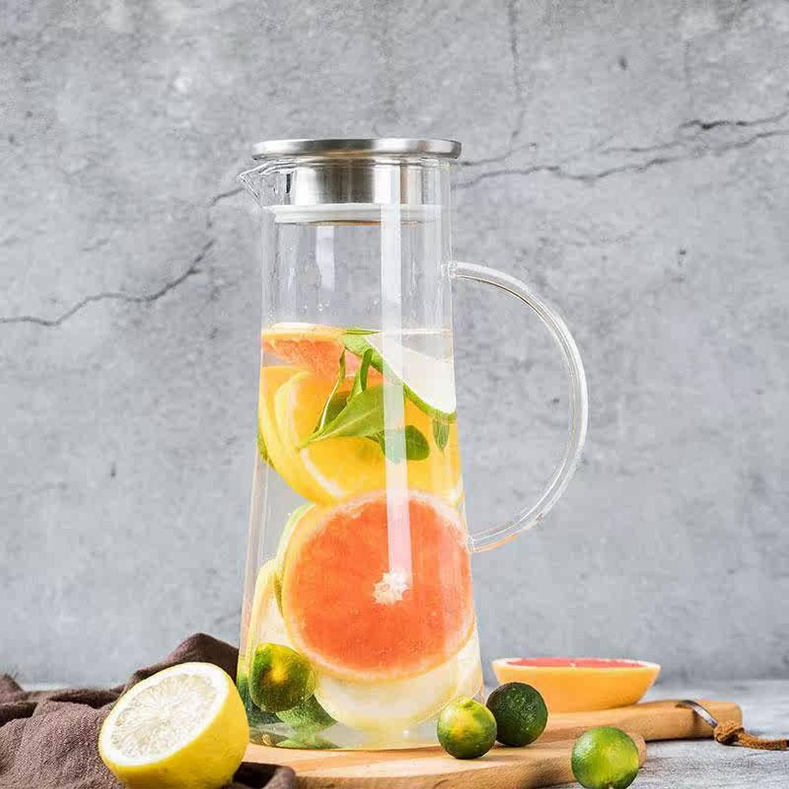 Jierger Clearance 52 oz Glass Pitcher with Lid Glass Carafe with Handle and Spout Iced Tea Glass Pitcher Heat Glass Water Glass Jug Pitcher for Fridge Lemonade Hot Cold Water Iced Tea Juice Coffee