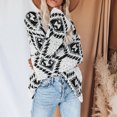 thumbnail image 2 of Loose Knit Pullover, Thick V Neck Color Contrast Pattern Acrylic Polyester Women Fleece Sweater Casual For Home ANGGREK  JI1711, 2 of 6
