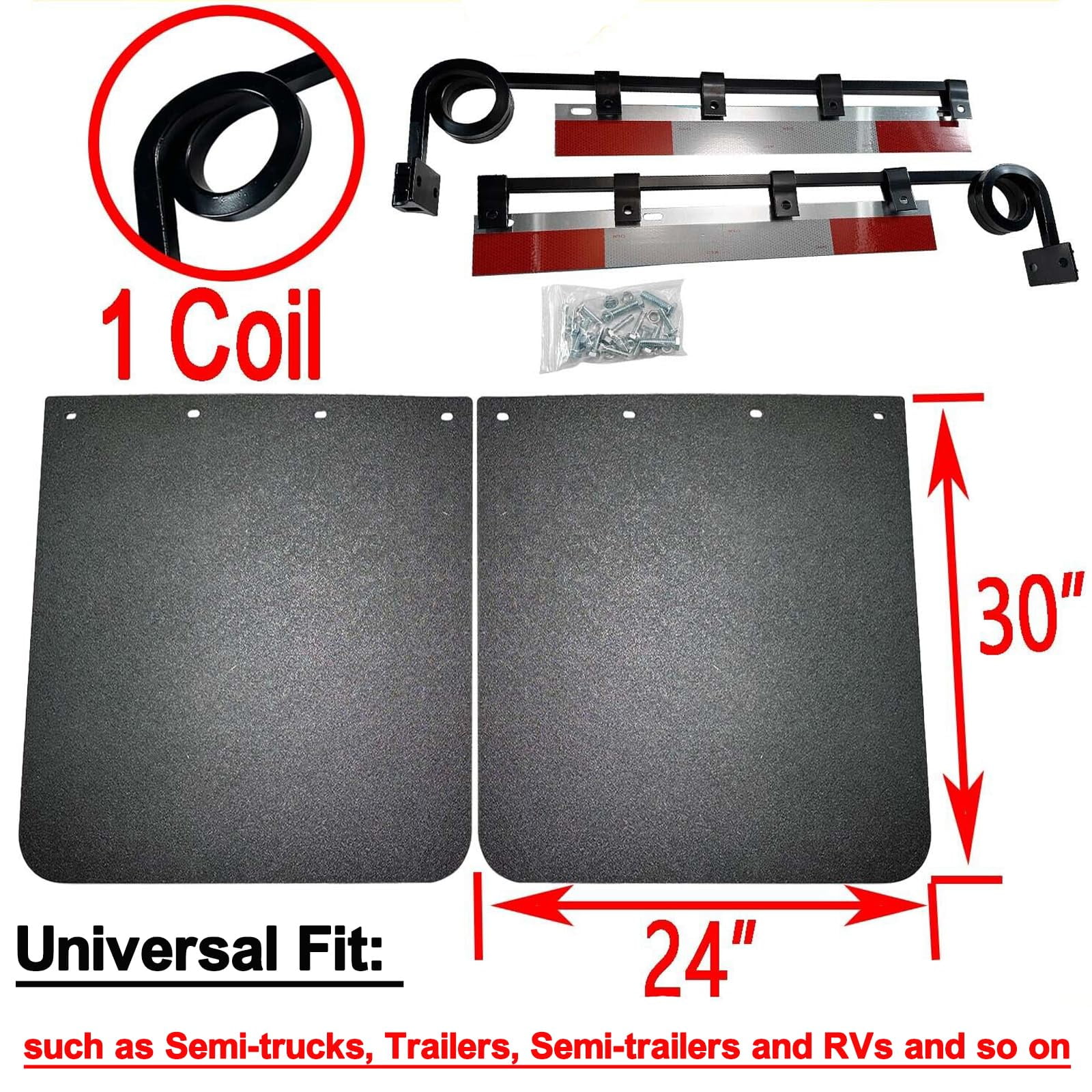 BST BSSP Semi Truck Trailer Straight Bar Type Truck Mud Flap Hangers Kit & Pair 24"x 30" Polymer Mud Flaps for Left&Right Side, Universal Fit Semi Trucks, Trailers, RVs and so on