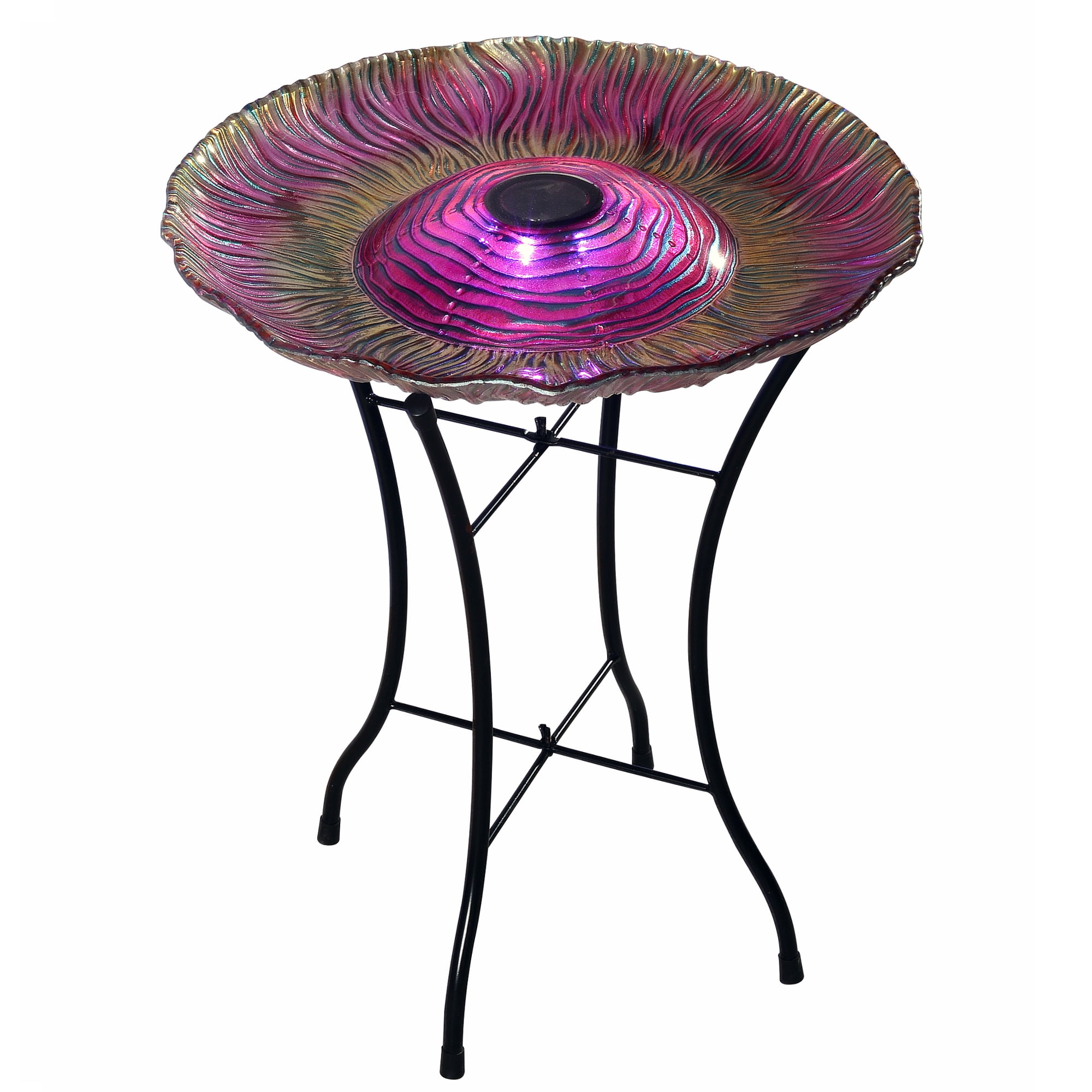 Peaktop Outdoor 18-Inch Spectrum Fusion Glass Solar Birdbath w Stand by Teamson Design Corp.