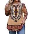 thumbnail image 2 of Mifsaly Womens Summer Tops African Embroidered Print 3/4 Sleeve Top Oversized Comfortable Casual Blouses Ethnic Cultural Events Vintage Clothes L, 2 of 7