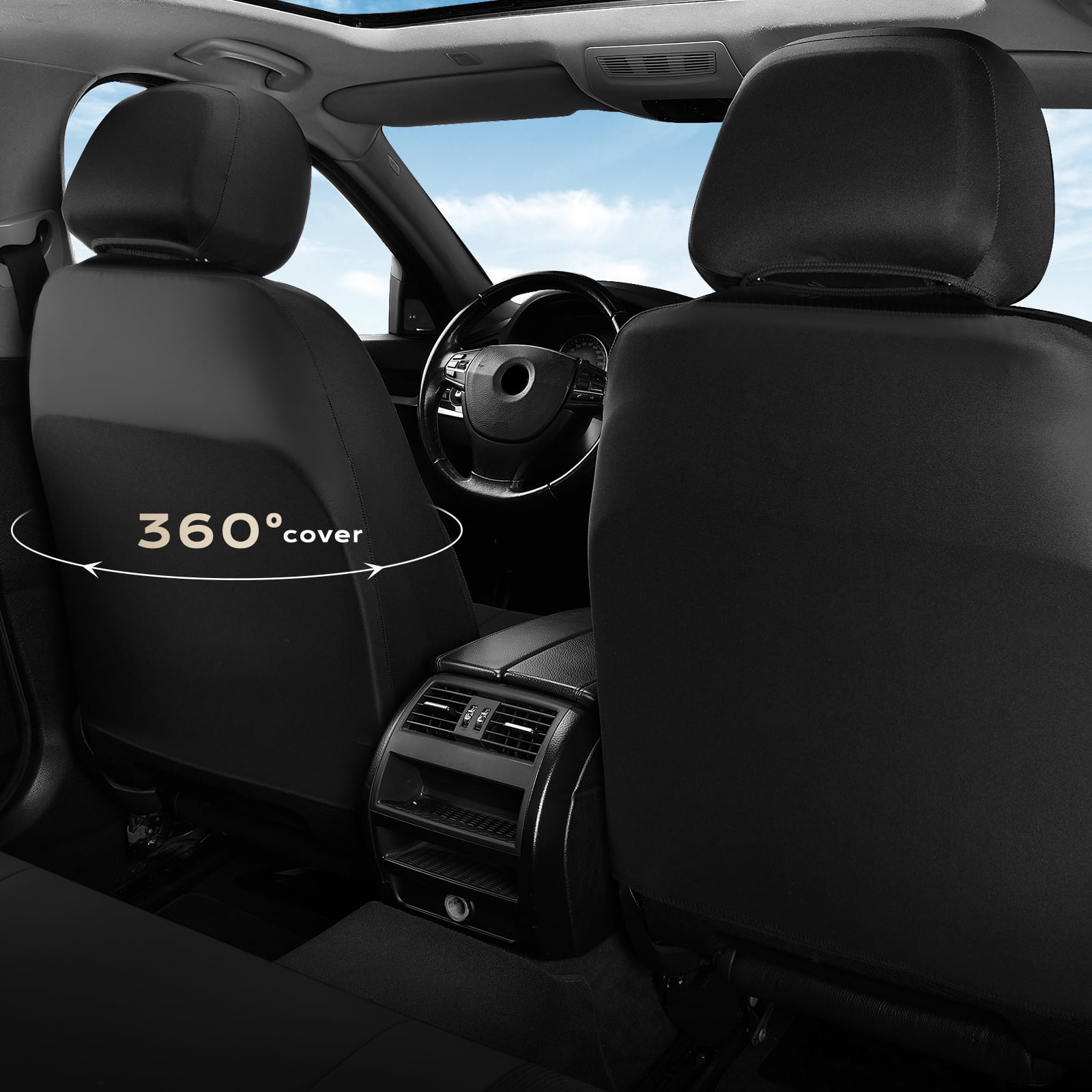 Coverado Car Seat Covers Full Set, Luxury Faux Leather Seat Protectors, Universal Fit for Cars, SUVs, Trucks-Black