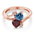 thumbnail image 3 of Gem Stone King 18K Rose Gold Plated Silver Persian Blue Moissanite Red Rhodolite Garnet and White Lab Grown Diamond Ring for Women (1.55 Cttw, Heart Shape 6MM, Gemstone Birthstone, Size 9), 3 of 6