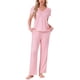thumbnail image 1 of Pijamas para mujeres INSPIRE CHIC, camiseta de cuello en V de manga corta con pantalones de tiro ajustable, conjuntos de lounge impresos con bolsillos, M, rayas rosas, 1 of 5