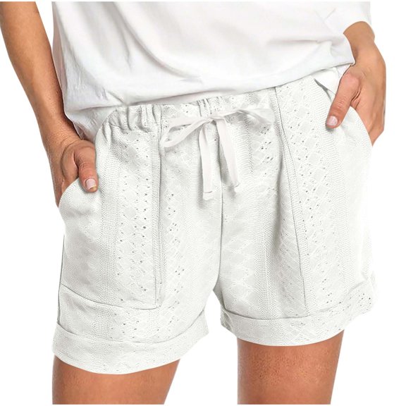 CQONEPT Womens Short Pants Drawstring Elastic Waist Shorts Drawstring Comfy Summer Palazzo Fashion Short Pants White M