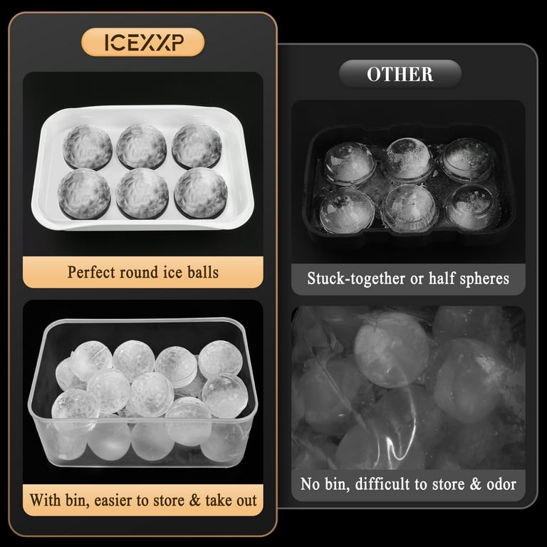 ICEXXP Whiskey Ice Ball Maker, (Fill Without Funnel & Easy Release) 2.2'' Round Large Ice Cube Trays with Cover, Reusable Sphere Silicone Ice Tray