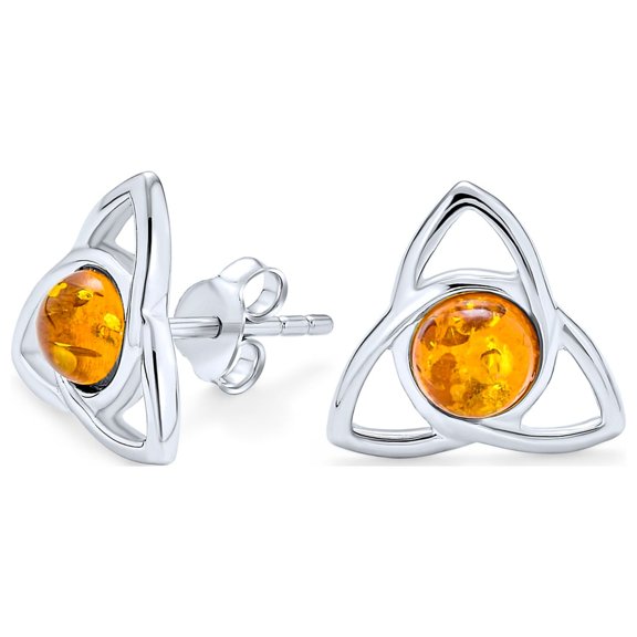 Bling Jewelry Womens Black Onyx Amber Gemstone Trinity Knot Stud Earrings Silver