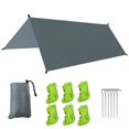 thumbnail image 2 of Lona hexagonal exterior para cortinas solares | Alfombra de poliéster duradera, gris 220x180 cm | Set completo: 6 cuerdas de viento, 6 estacas, bolsa de almacenamiento | Gran cobertura para, 2 of 6