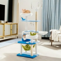 Pefilos 65" Cat Tree Tower with Scratching Posts, Cat Condo with Padded Plush Perch, Multi-Platform for Jump Cat Tree House, Blue
