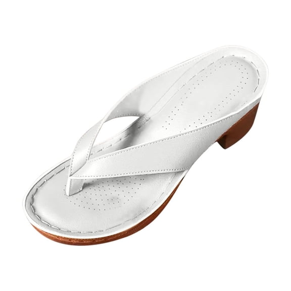ShiShine Womens Chunky Heel Flip Flop Sandals Slip On Comfort Arch Support Casual Dressy Summer Travel Beach Shoes