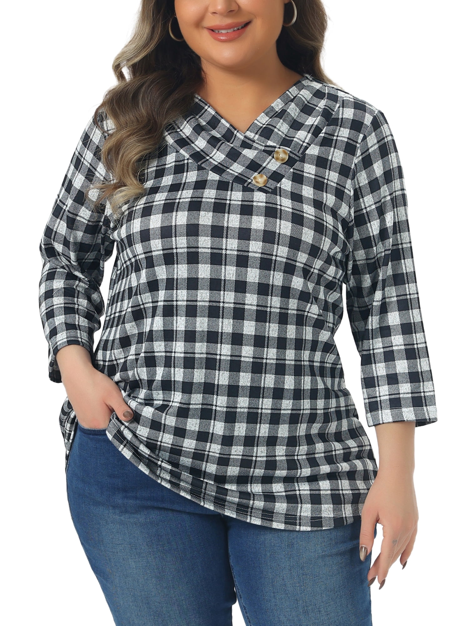 DARING DIVA Women's Plus Tunic Top V Neck Stripe Boho Knit Blouse 2X Grey