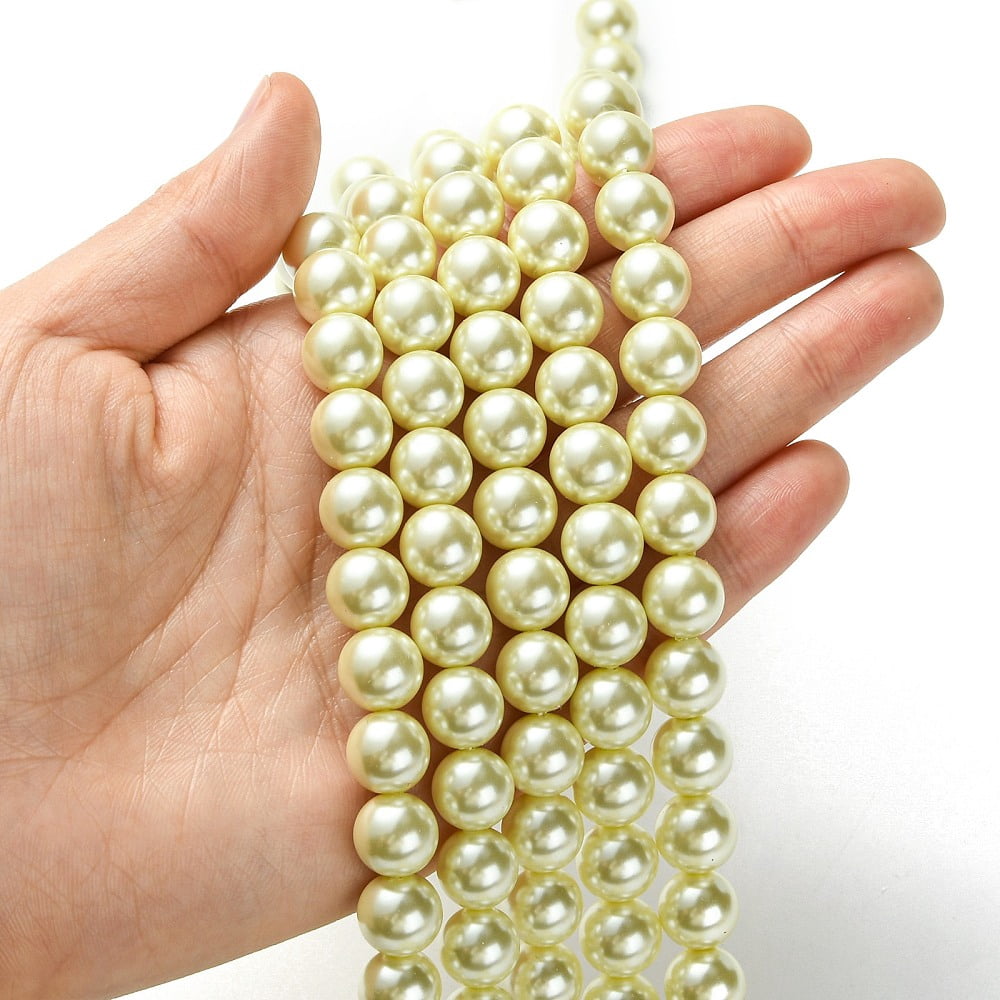 Grade A Glass Pearl Beads Pearlized Round Beige 10mm Hole: 0.7~1.1mm 40pcs/Strand 16''(40.64cm)