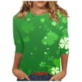 thumbnail image 1 of Diufon T-Shirts de la Saint-Patrick pour Femmes, Grande Taille, Imprimé Trèfle, Manches 3/4, Col Rond, 1 of 5