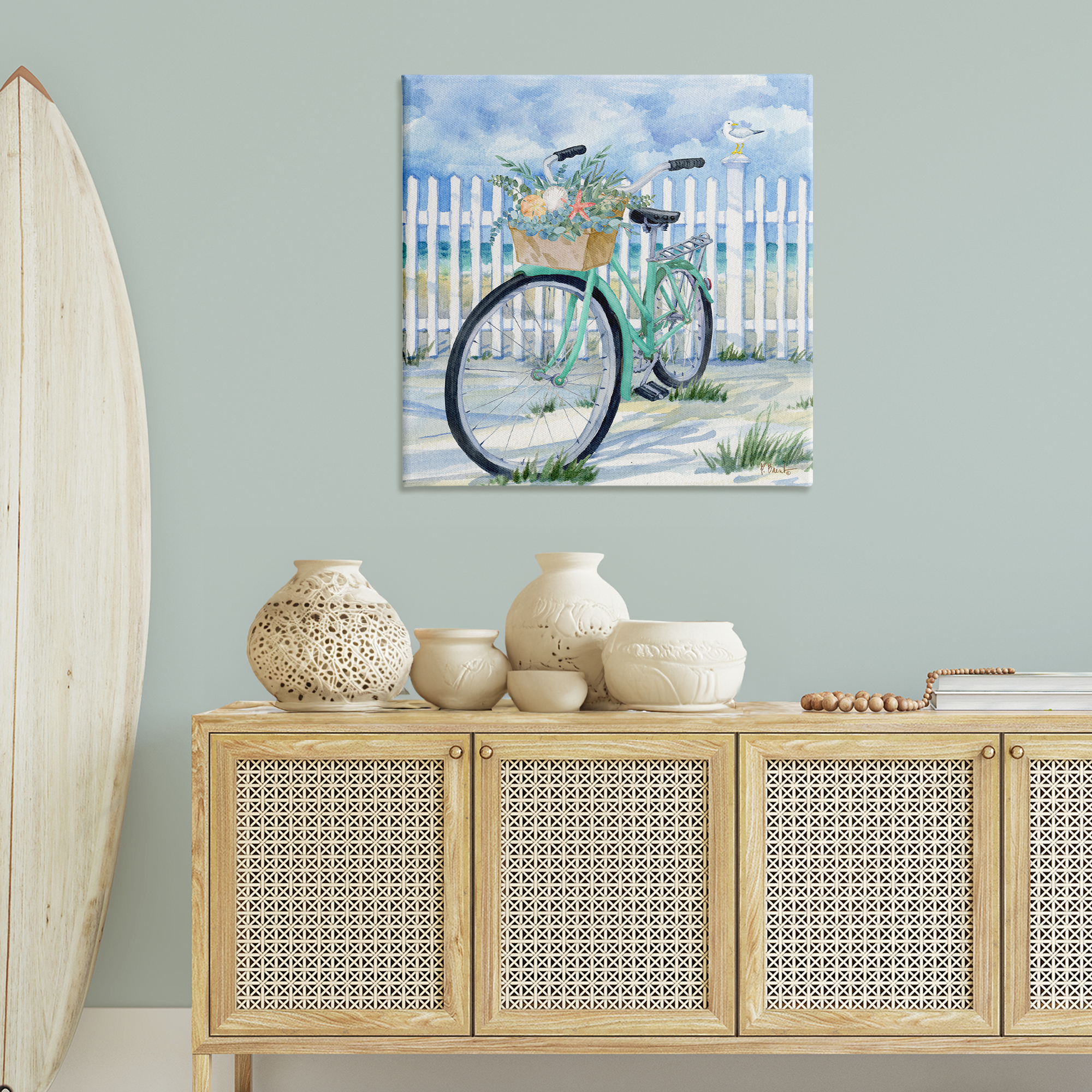 Stupell Industries Bike on Rosemary Beach Transportation Painting Wrapped Canvas Art Print Wall Art, 36 x 36