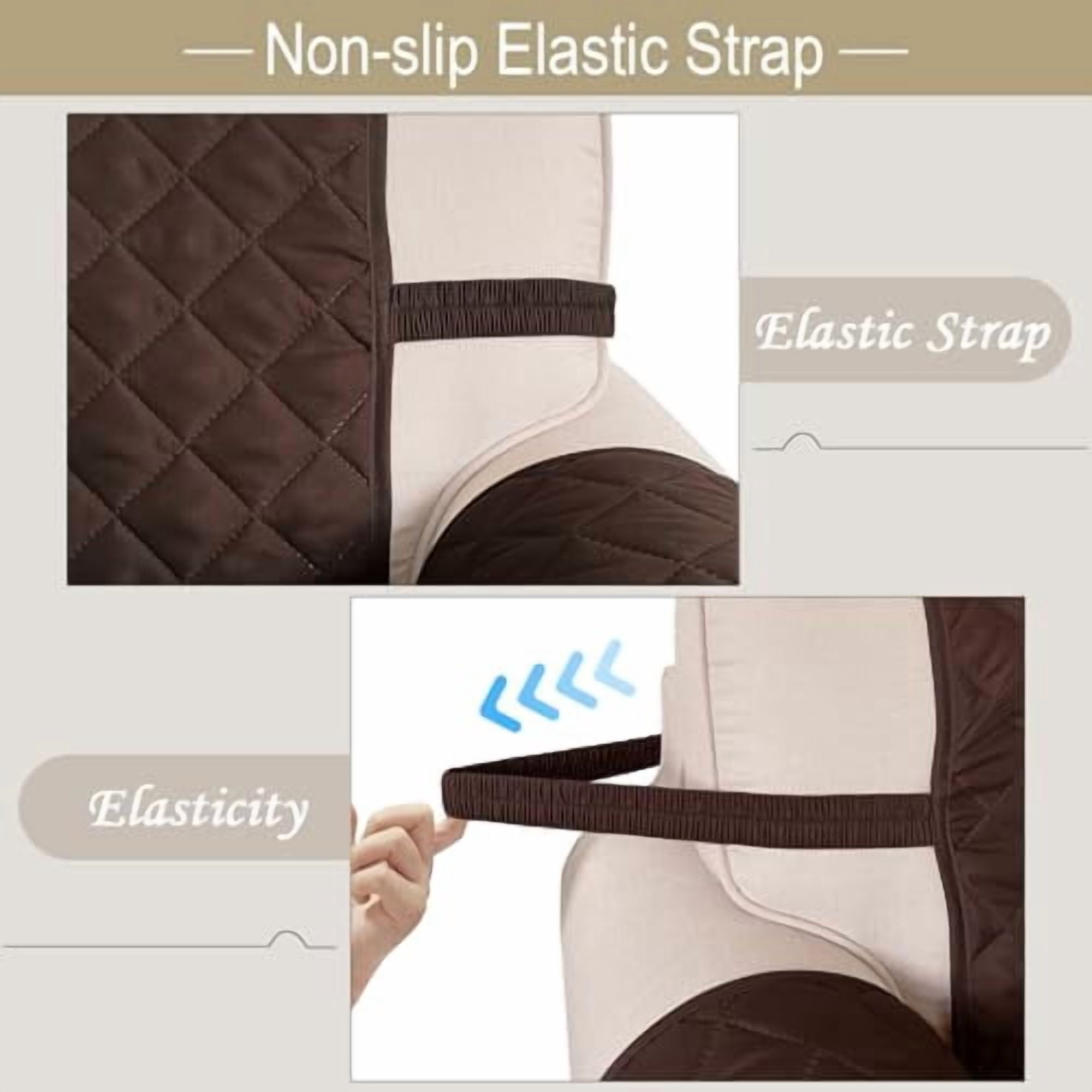 Reversible Couch Cover for 3 Cushion Sofa, Soft Furniture Protector with Elastic Straps, Pet Friendly, Machine Washable, Water Resistant Design, Chocolate/Beige