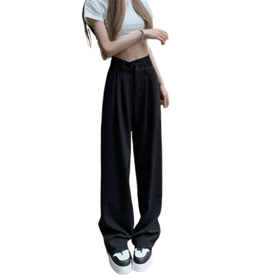 REALiKUN Teen Girls Lightweight Baggy Pants High Waisted Stylish Palazzo Pants Loose Fit Casual Suit Pants Boyfriend Trousers