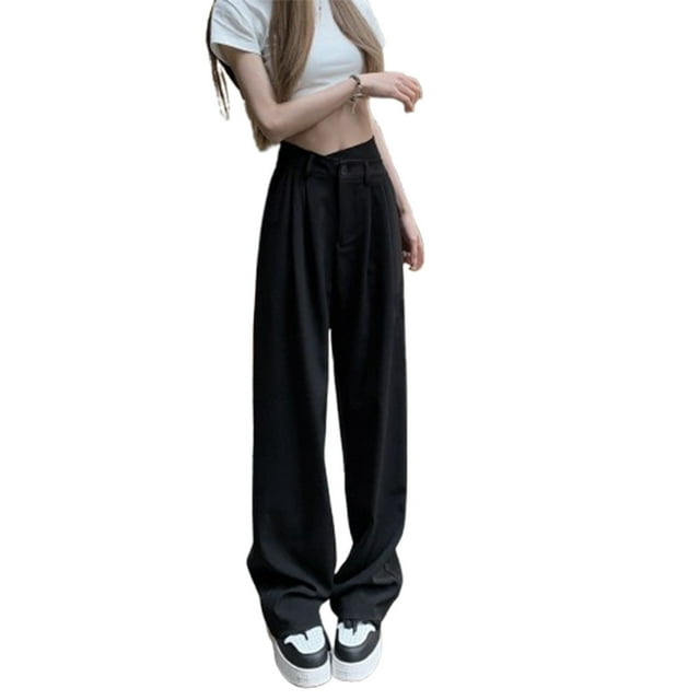 GigrtiJin Womens Lounge Suit Pants Solid Color Crossover Button High Waisted Wide Leg Long Pants Trendy Baggy Trousers