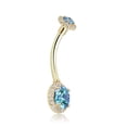 thumbnail image 2 of AVORA 10K Yellow Gold Aqua Simulated Diamond CZ Halo Belly Button Ring Body Jewelry (14 Gauge), 2 of 5