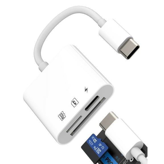 SD Card Reader USB C Adapter(3 in 1)for iPhone 16 15 Pro Max Micro SD Digital Camera Memory for Apple for iPad MacBook Android Type C Charging TF Computer Data Transfer Compatible for Samsung S25 S24