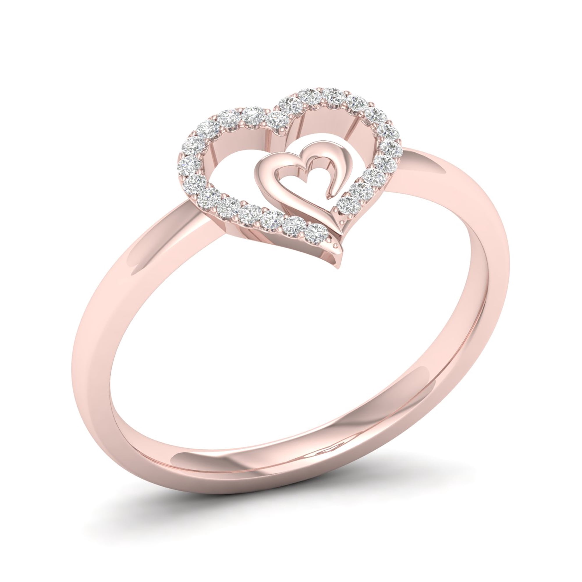 1/10Cttw Diamond 10k Rose Gold Heart in Heart Fashion Ring