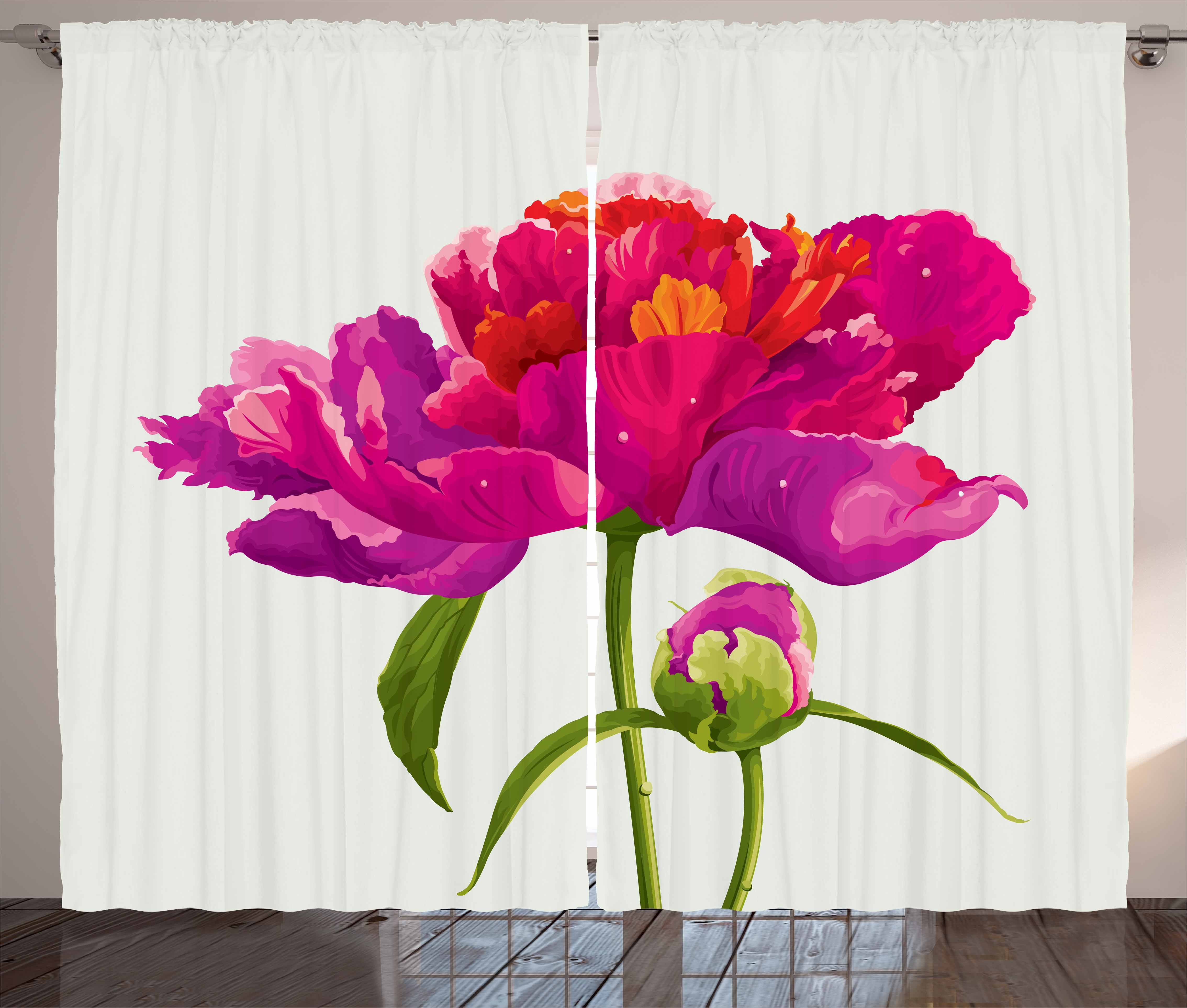 Peony Curtains 2 Panels Set Warm Colored Flower Design With