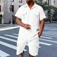 thumbnail image 2 of USNSM Men's Short Sleeve Shorts Two Piece Solid Color Sports Casual Loose Comfort Breathable Short Sleeve Lapel Suit White XXXL, 2 of 6