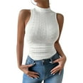 thumbnail image 2 of Womens Tops 2025 Women's Fashionable Simple Open Umbilical High Neck Mesh Versatile Tank Top Shirts for Women, 2 of 4