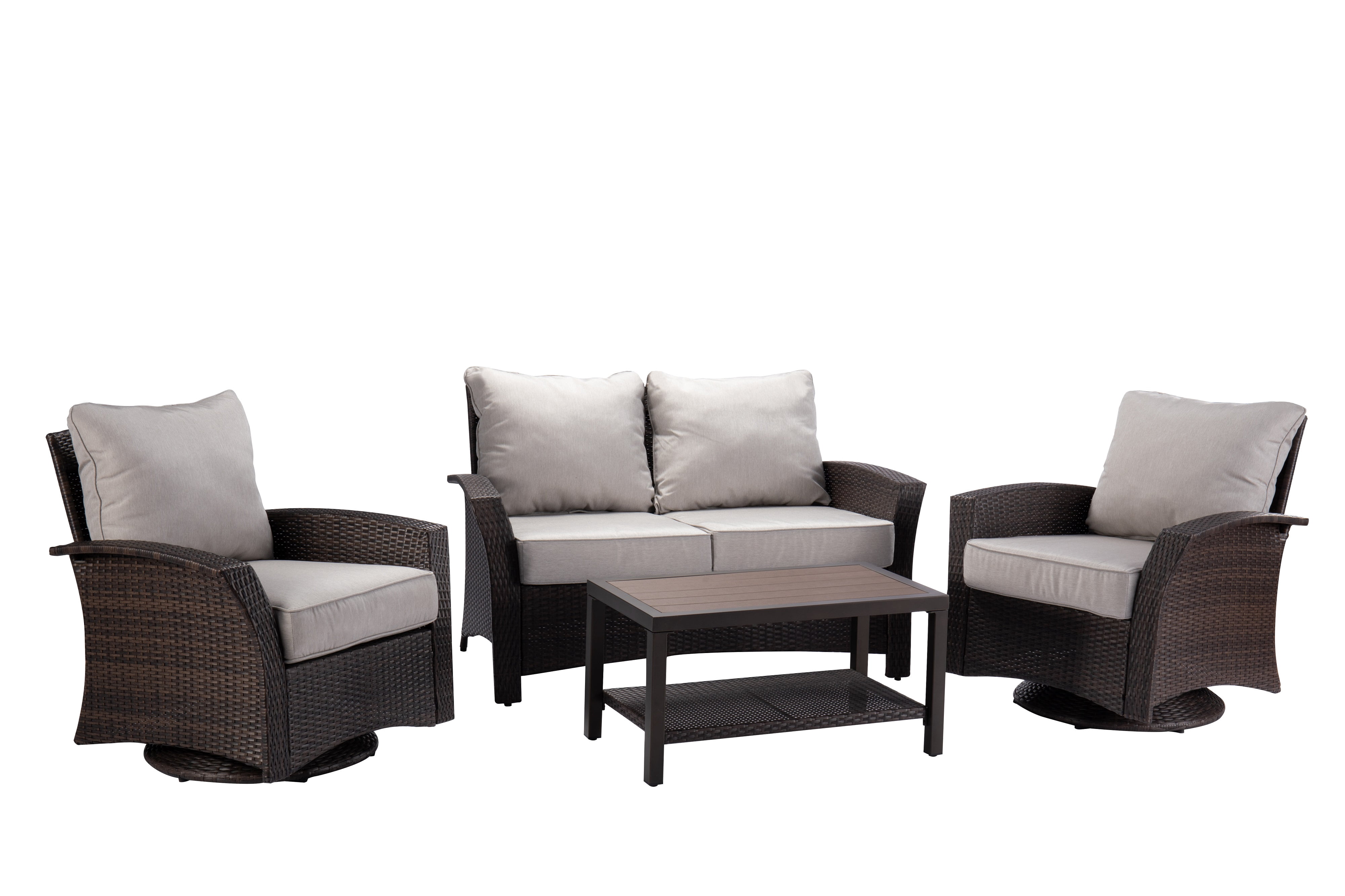 Williamsport 4pcs deep seating set Grey with furniture cover, swivel chair