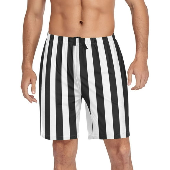 joogoo Mens Swim Trunks White and Black Stripe Pattern Beach Shorts Drawstring Elastic Waist Swimwear Bathing Suits L