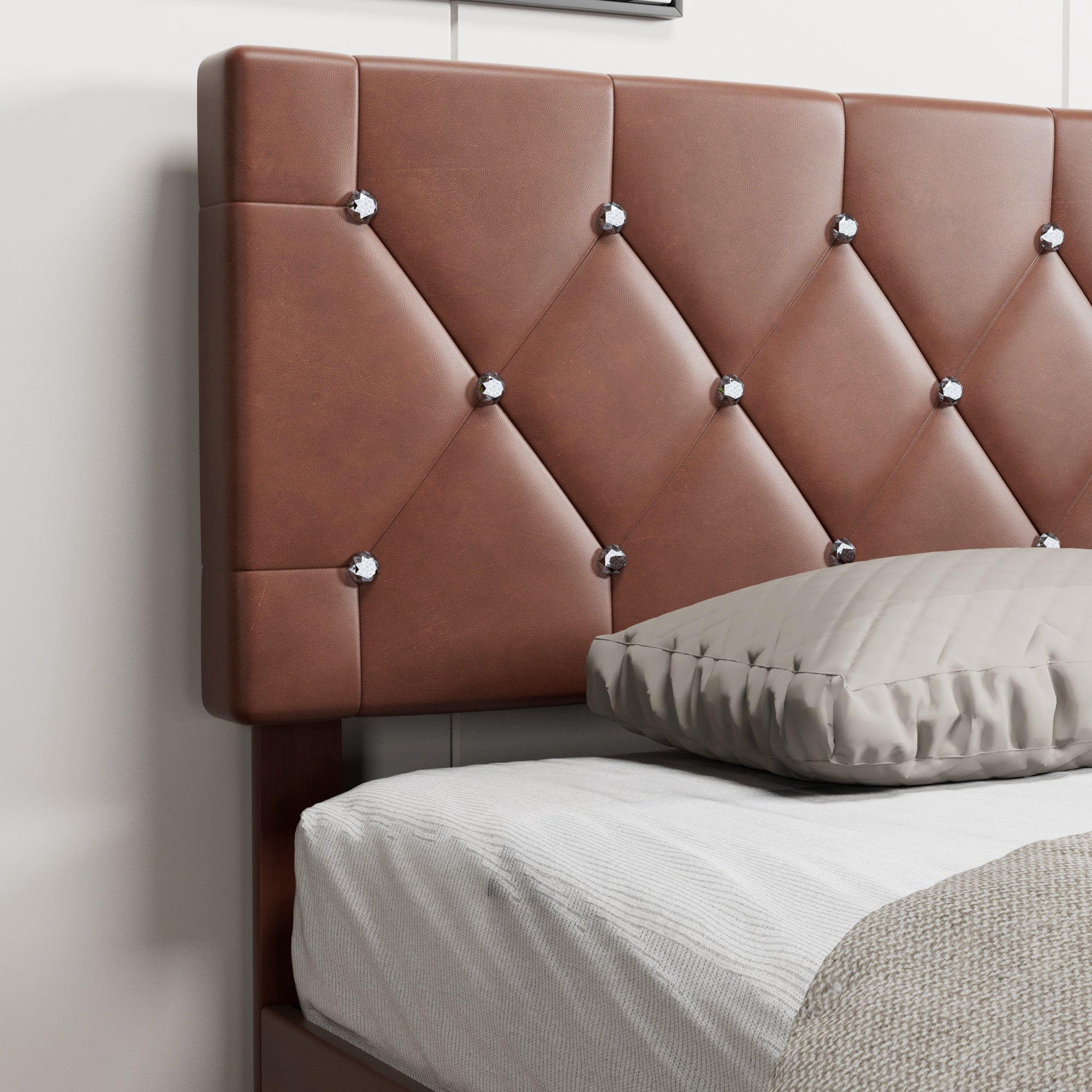 VECELO Upholstered Bed with Storage-1 Drawer, Brown Bed Frame Twin Platform Bed with Faux Leather Tufted Headboard