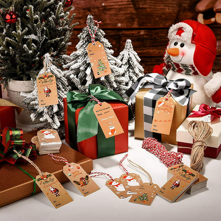 100 PCS Kraft Paper Tags Hollow Christmas Tree Design Rectangle Craft –