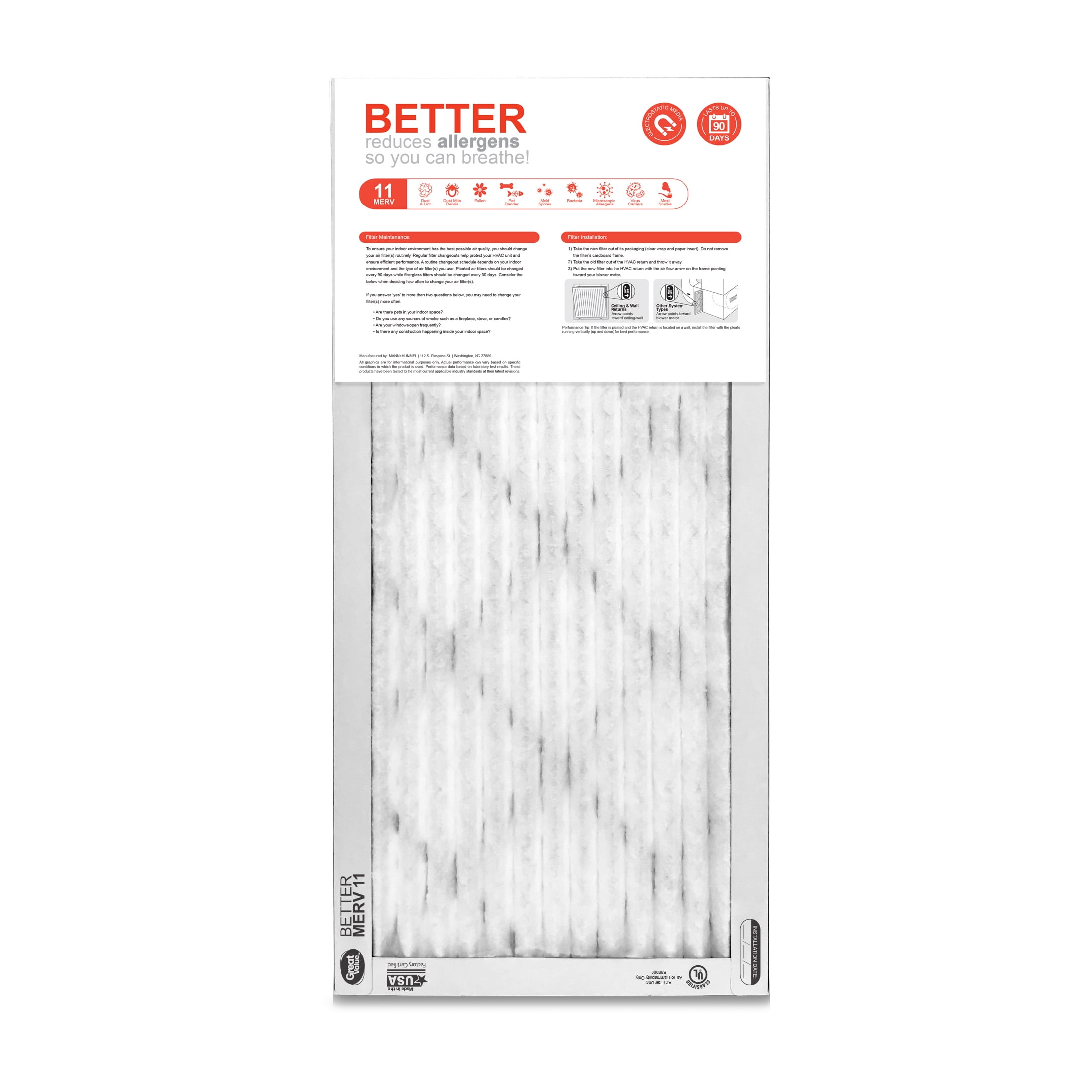 Great Value; 14x24x1; MERV 11 BETTER HVAC Air and Furnace Filter; Reduces Allergens; 2 Filters