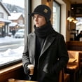 thumbnail image 4 of KOITHOT 3 Pcs Winter Beanie Hat with Brim and Ear Flaps Knitted Line Neck Warmer Touchscreen Gloves Set for Men Black, 4 of 7