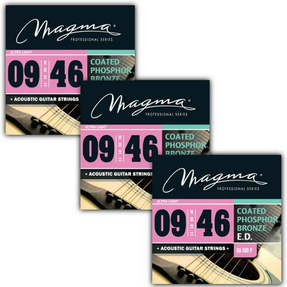 Magma Acoustic Guitar Strings Light Gauge COATED Phosphor Bronze Set, .009 - .046 (GA100P)