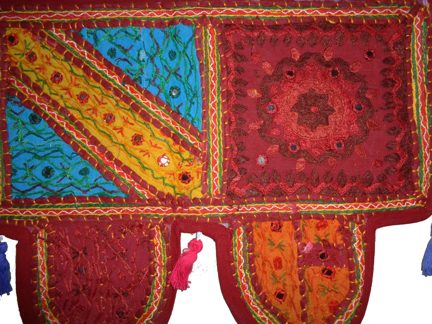 Boho Window Door Toran Valance – Beaded & Mirrored Gate Topper Tapestry with Kantha Embroidery for Wedding or Home Décor