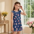 thumbnail image 4 of ZIATUBLES Navy Blue Floral Print Girls Summer Jumpsuit Kids Button Flutter Sleeve Short Playsuit Elastic Waist Round Neck Casual Romper Outfit Clothes with Pockets for 13-14 Y, 4 of 6