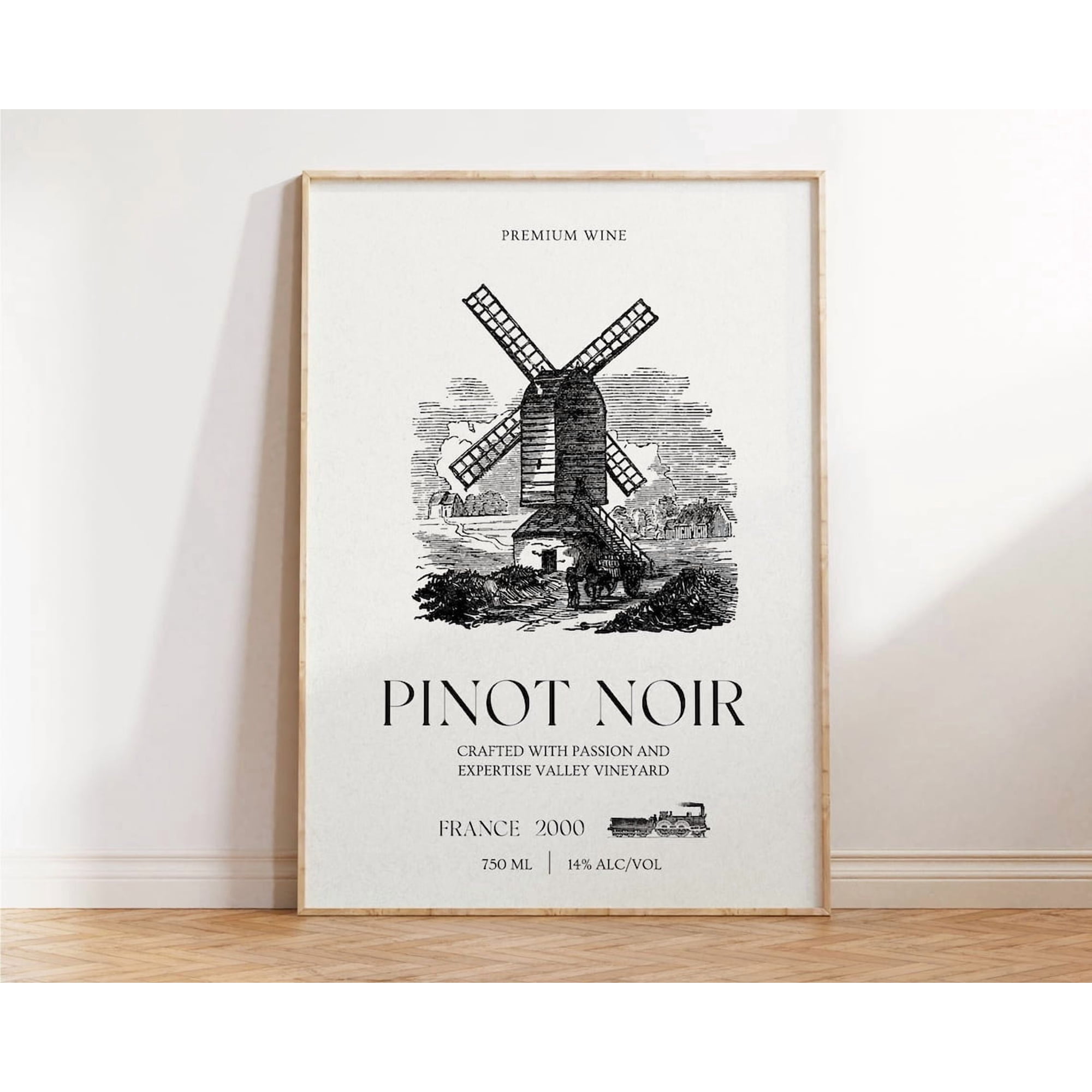 Vintage Wine Kitchen Print Pinot Noir Rustic Wine Wall Art Modern Farmhouse Decor for Living Room and Office Wall Art Poster Only