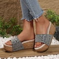 thumbnail image 4 of Rokment Leopard Platform Slip on Dress Sandals for Women Trendy Leather Studded Open Toe Chunky Wedge High Heels Beach Casual Comfortable Walking Slippers Vacation Silver Size 6.5, 4 of 7