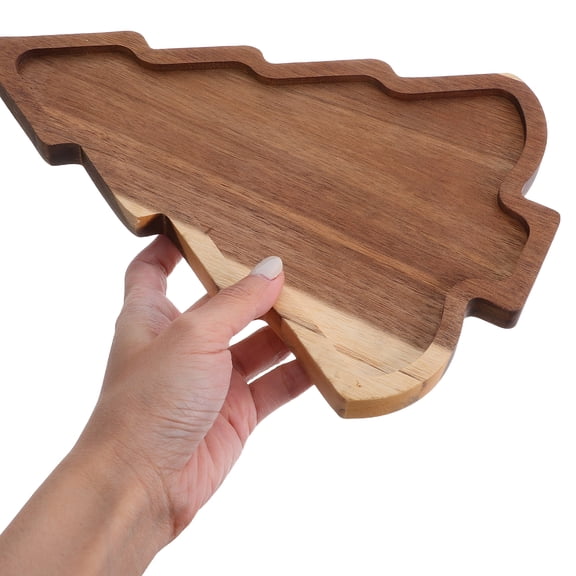 Milisten Christmas Tree Platter for Holiday Gatherings Wood Serving Tray Unique Design Easy to Clean  Brown