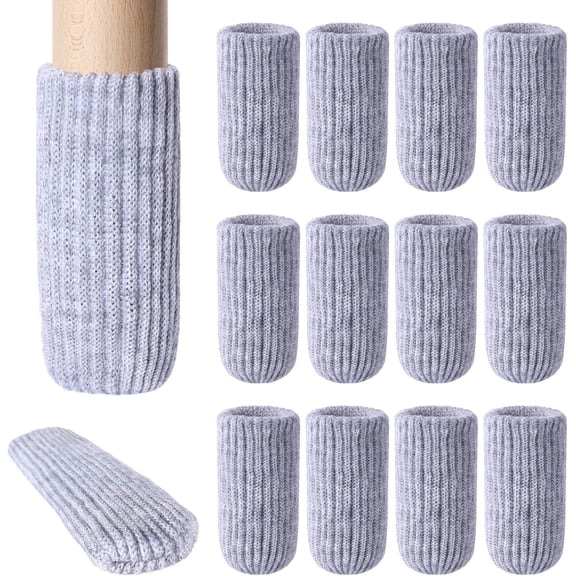 24 PCs Furniture Leg Socks - High Elastic Knitted Chair Leg Floor Protectors, Thickening Gray Chair Leg Covers Set, Move Easily and Reduce Noise